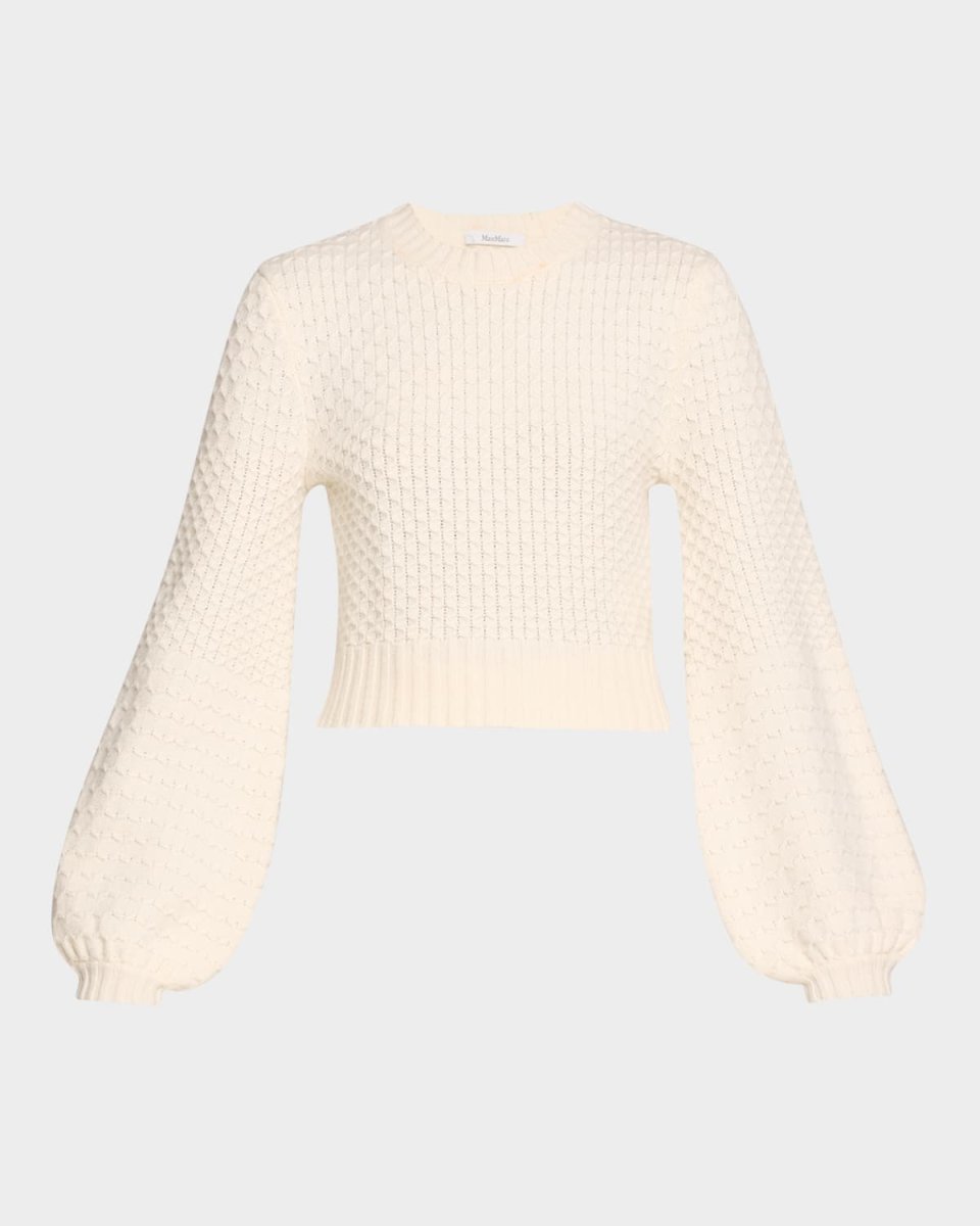 Elvira Balloon-Sleeve Cropped Wool Cashmere Sweater